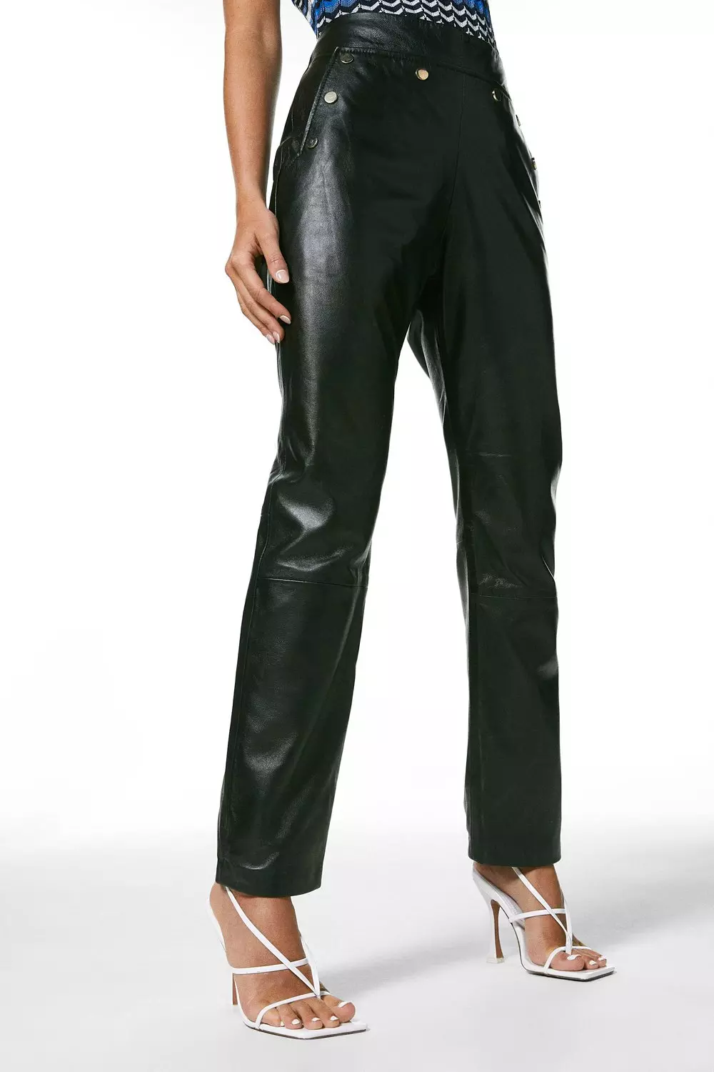 Petite Leather Button Detail Pants