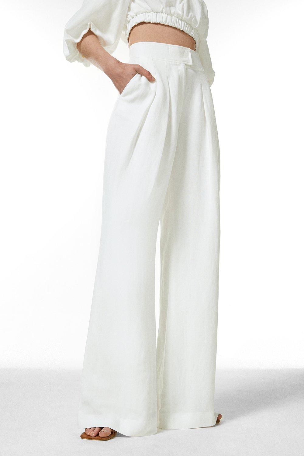 white high waisted wide leg trousers