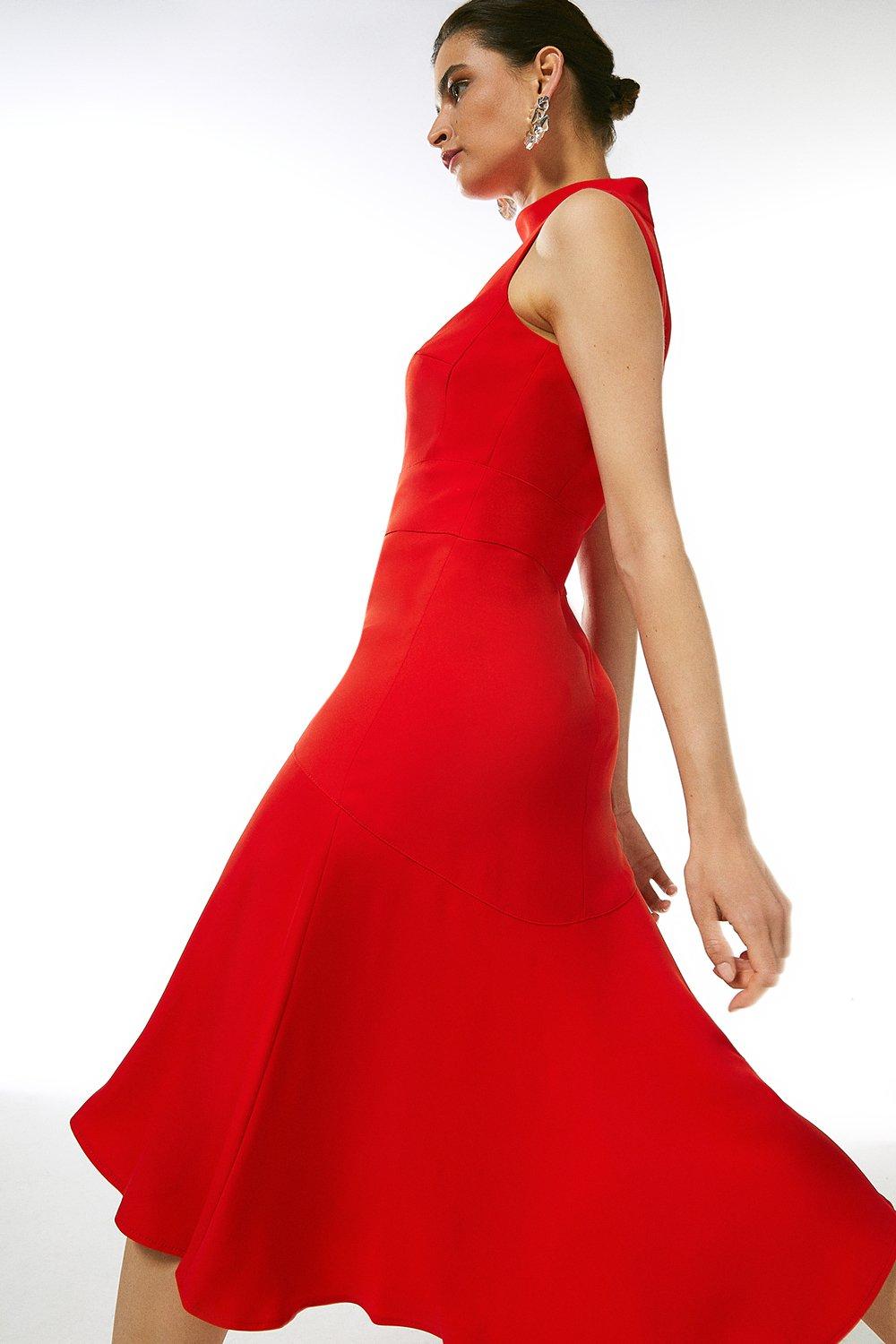soft tailored cross neck midi dress