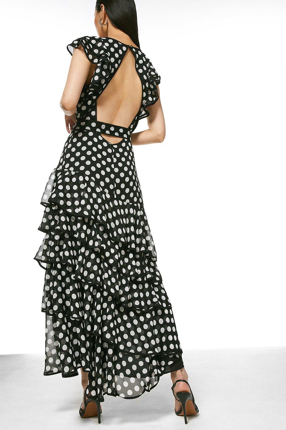 polka dot ruffle tiered maxi dress