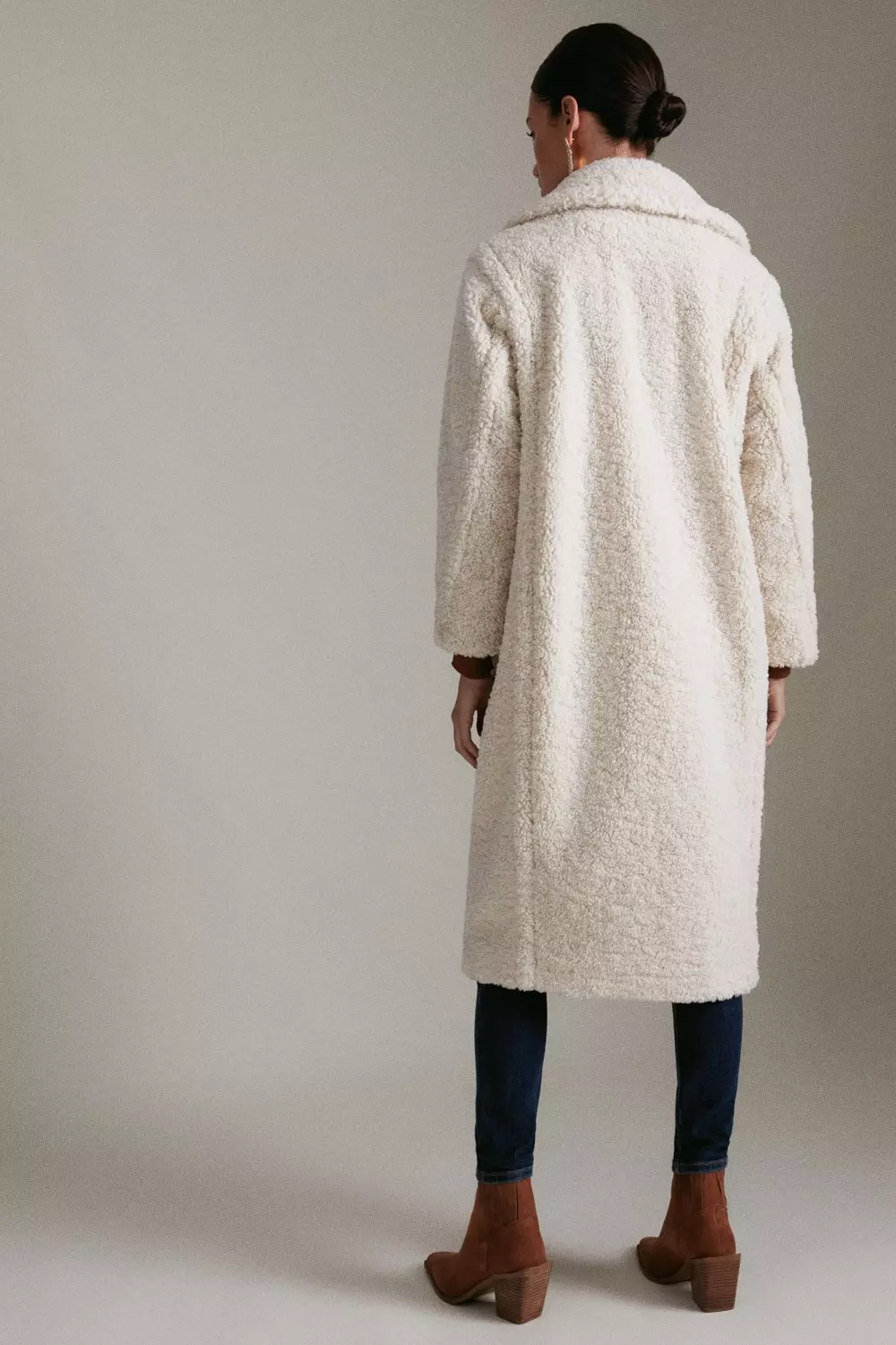 Cream longline hot sale borg coat