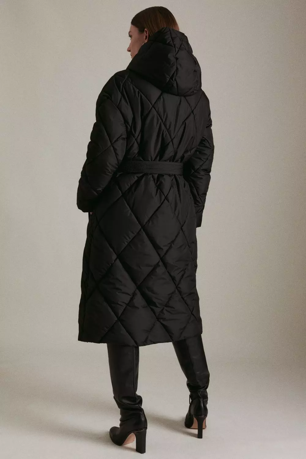 Quilted longline clearance hooded puffer coat