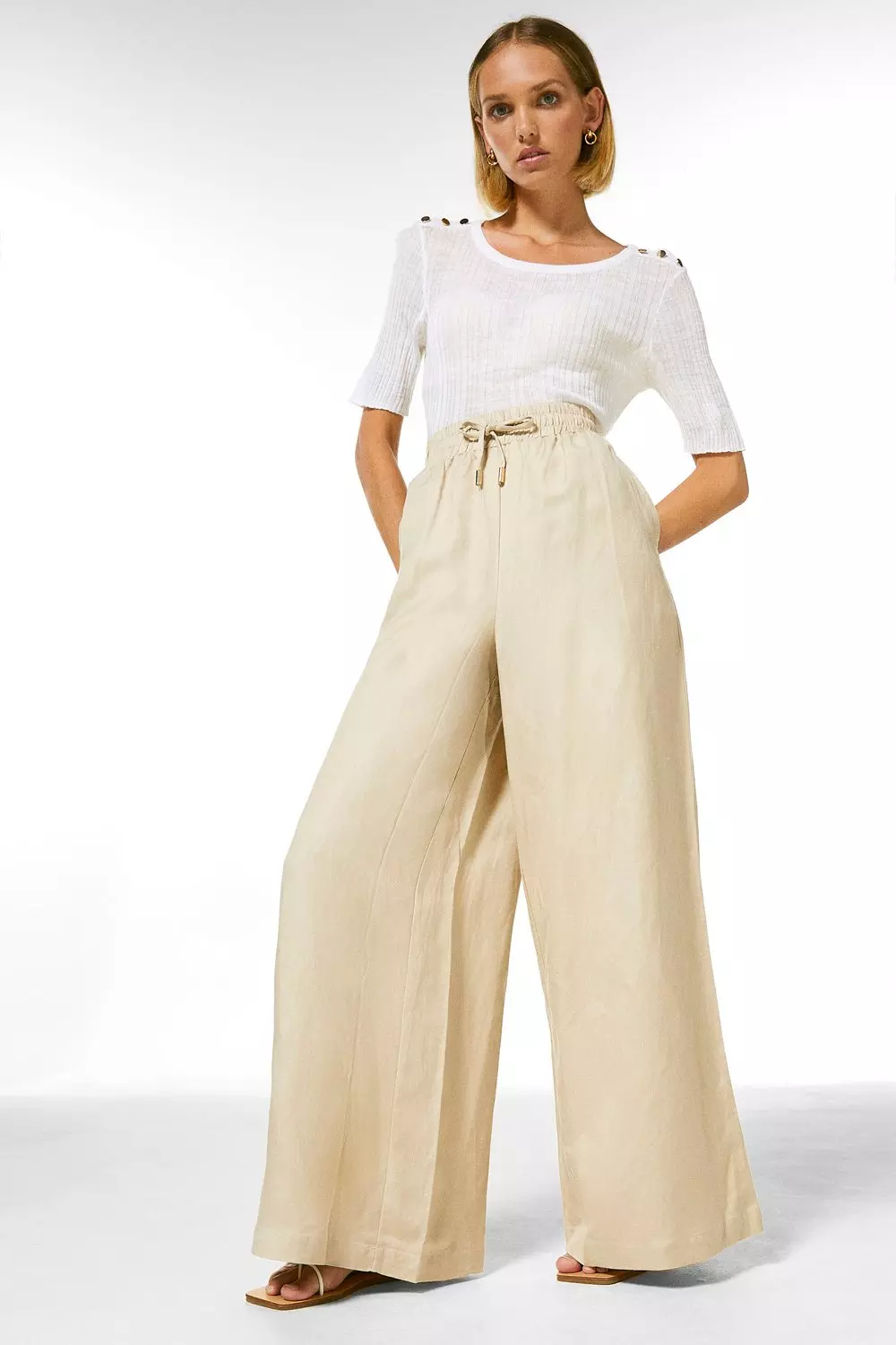 Petite Cream Woven Wide Leg Pants