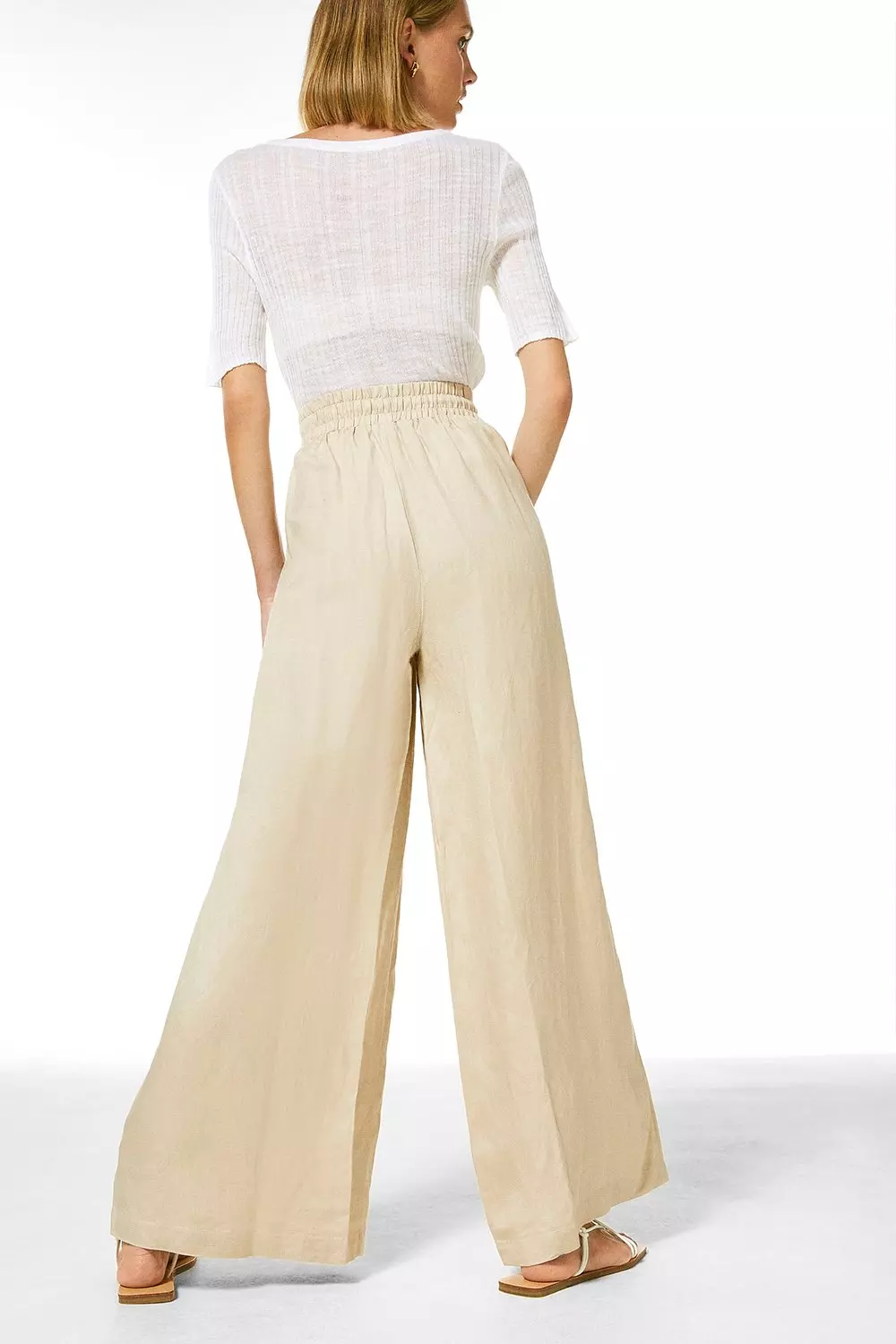 Petite Linen Viscose Woven Wide Leg Pants | Karen Millen