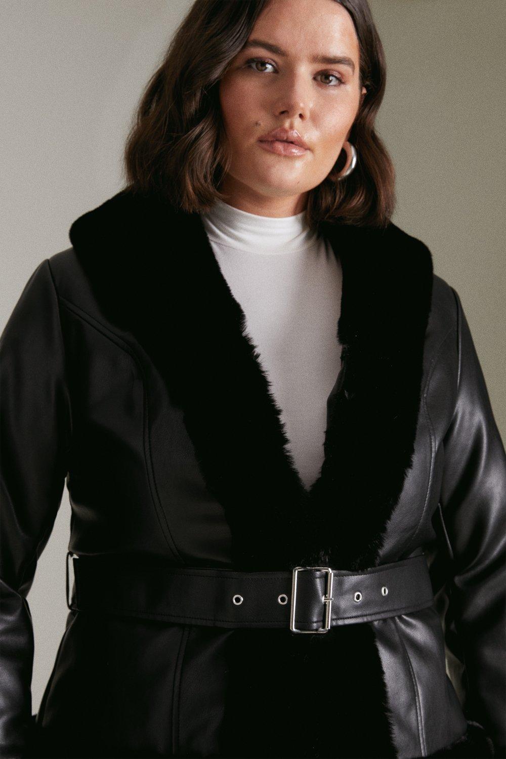 black faux fur black belted short coat