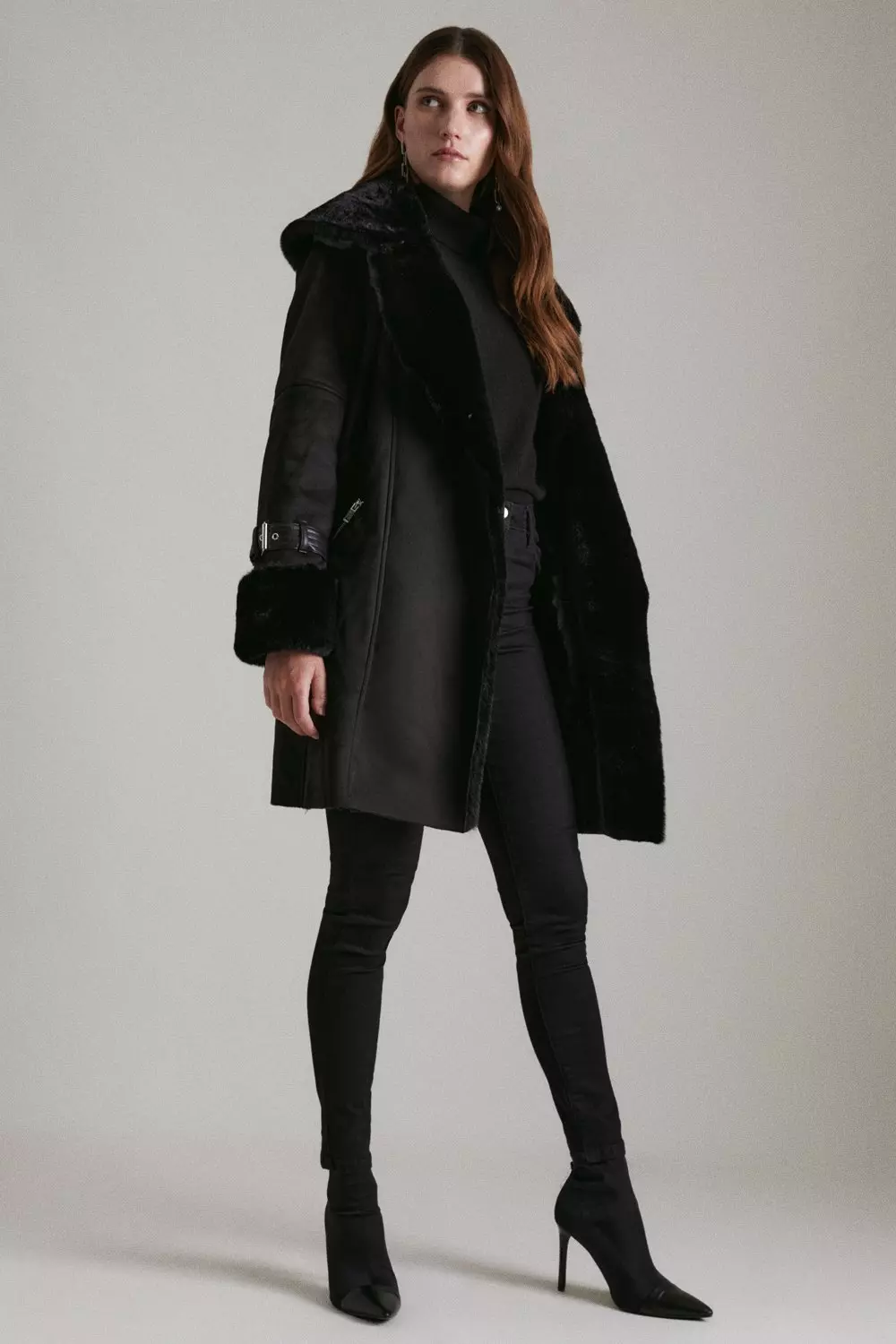 Karen millen shop sheepskin belted coat