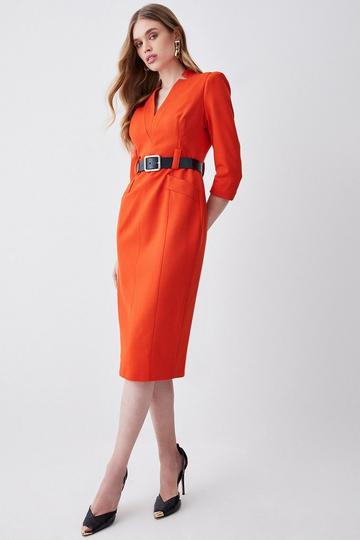 Orange Petite Forever Belted Midi Pencil Dress