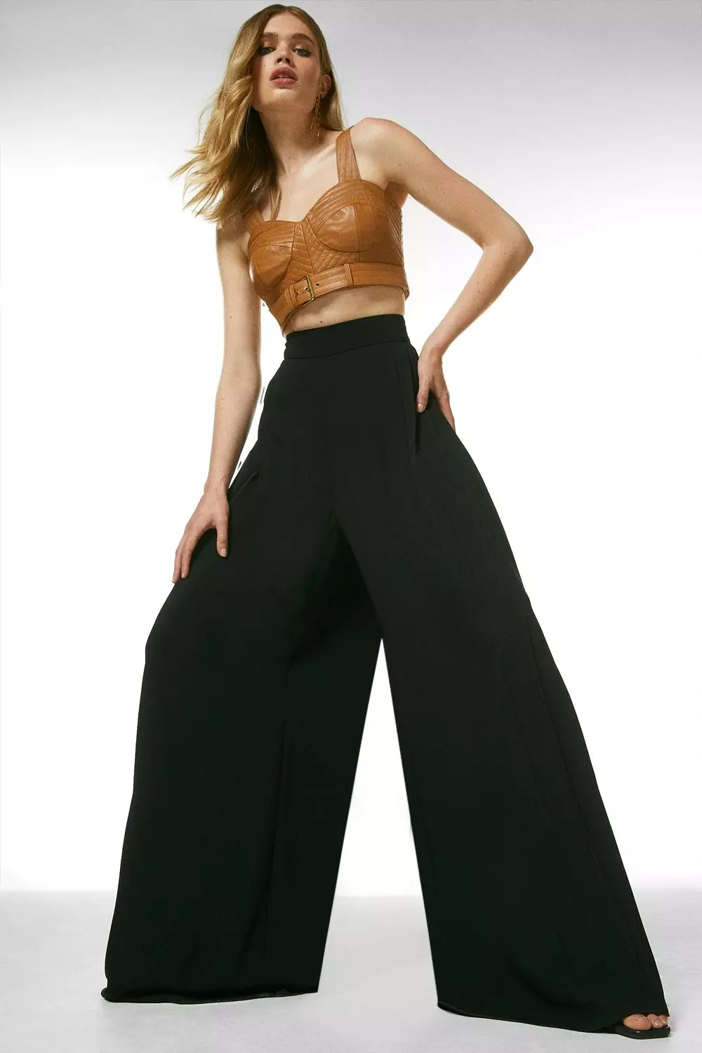 High-Waist Panelled Wide-Leg Trousers