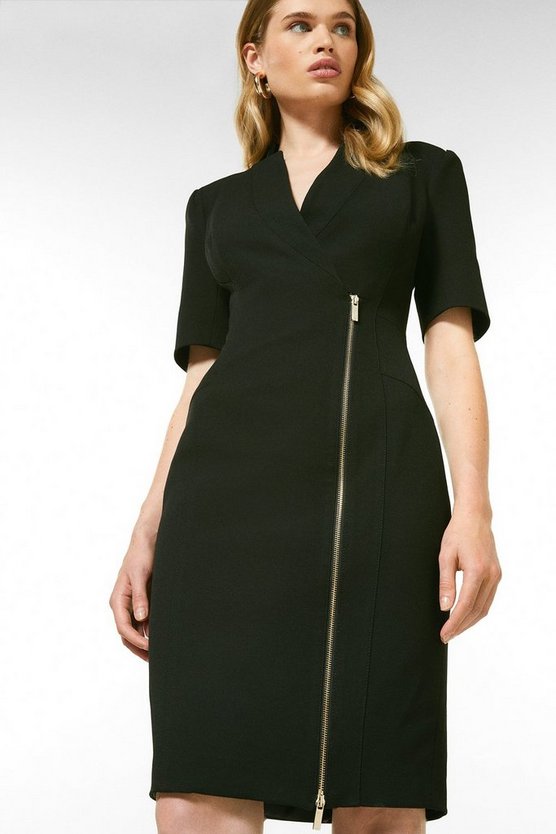 Structured Crepe Zip Detail Forever Dress | Karen Millen