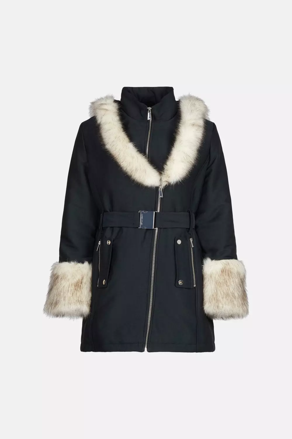 Faux Fur Collar Trim Parka Coat Karen Millen