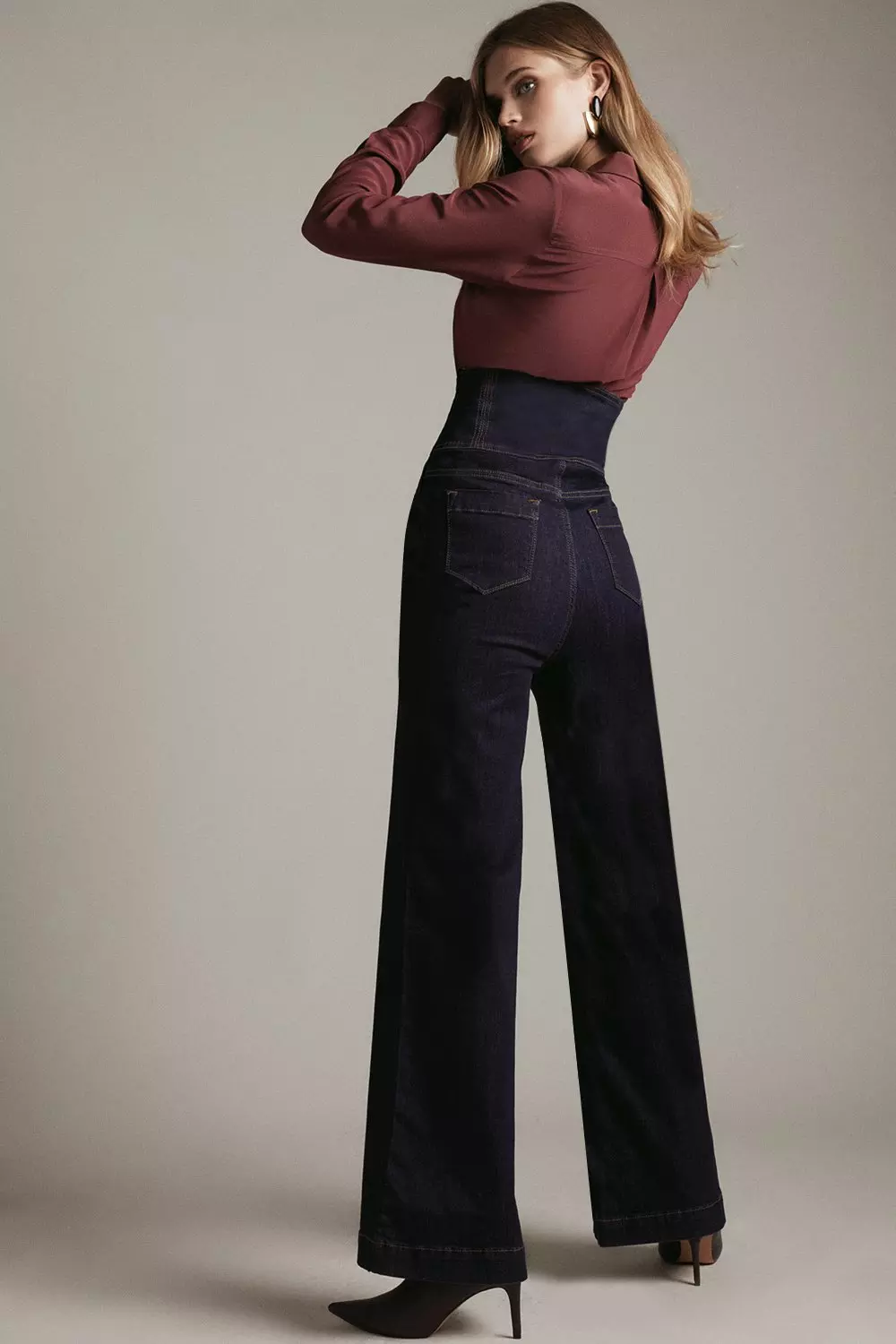 High Waist Button Front Wide Leg Jean