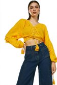 Gold Embroidered Billow Sleeve Woven Top 