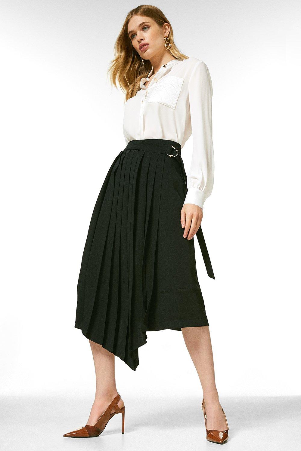 Soft Tailored Pleated Wrap Skirt | Karen Millen