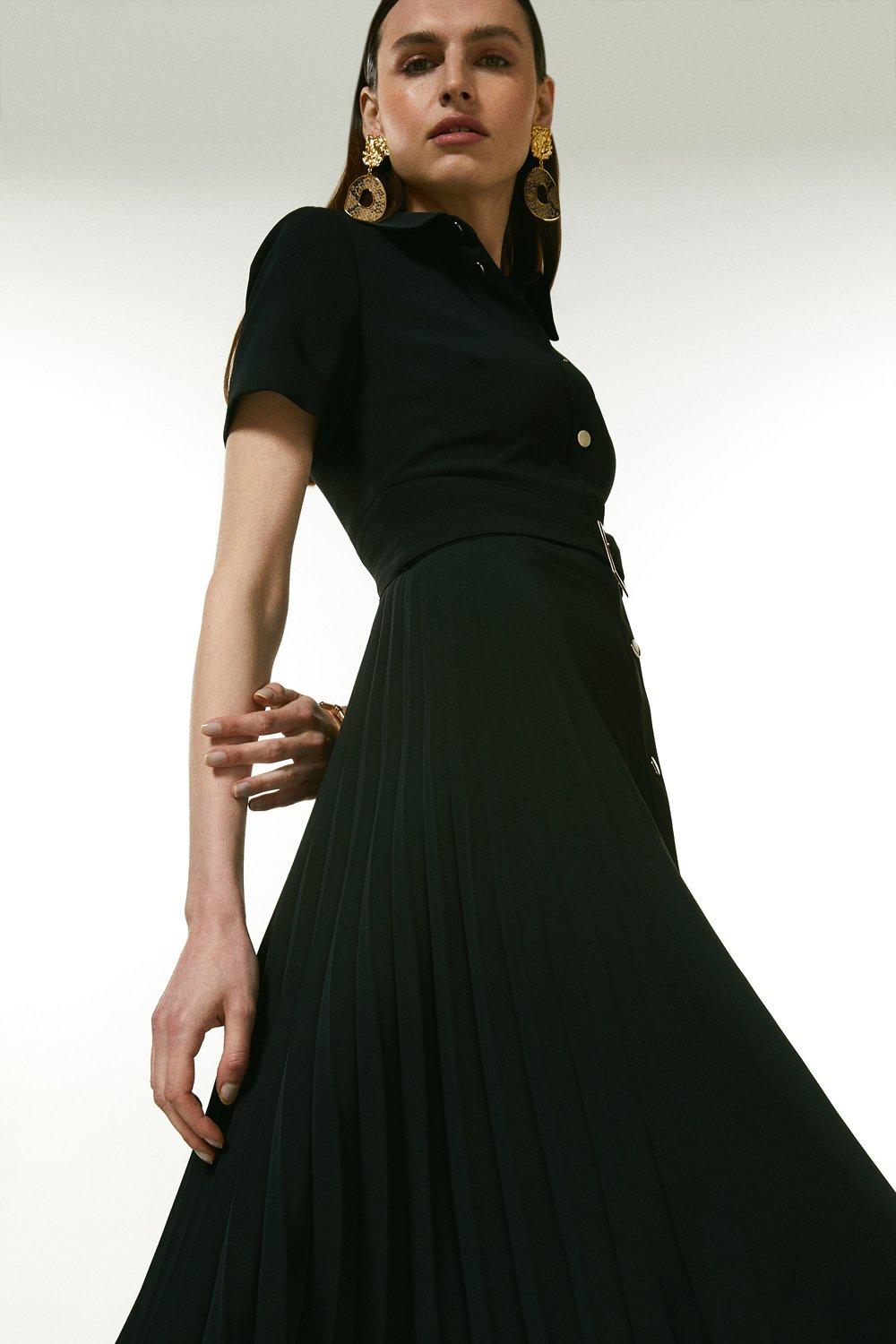 Black pleated shop shirt dress