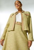 Lime Plus Size Tweed And Contrast Zip Through Jacket