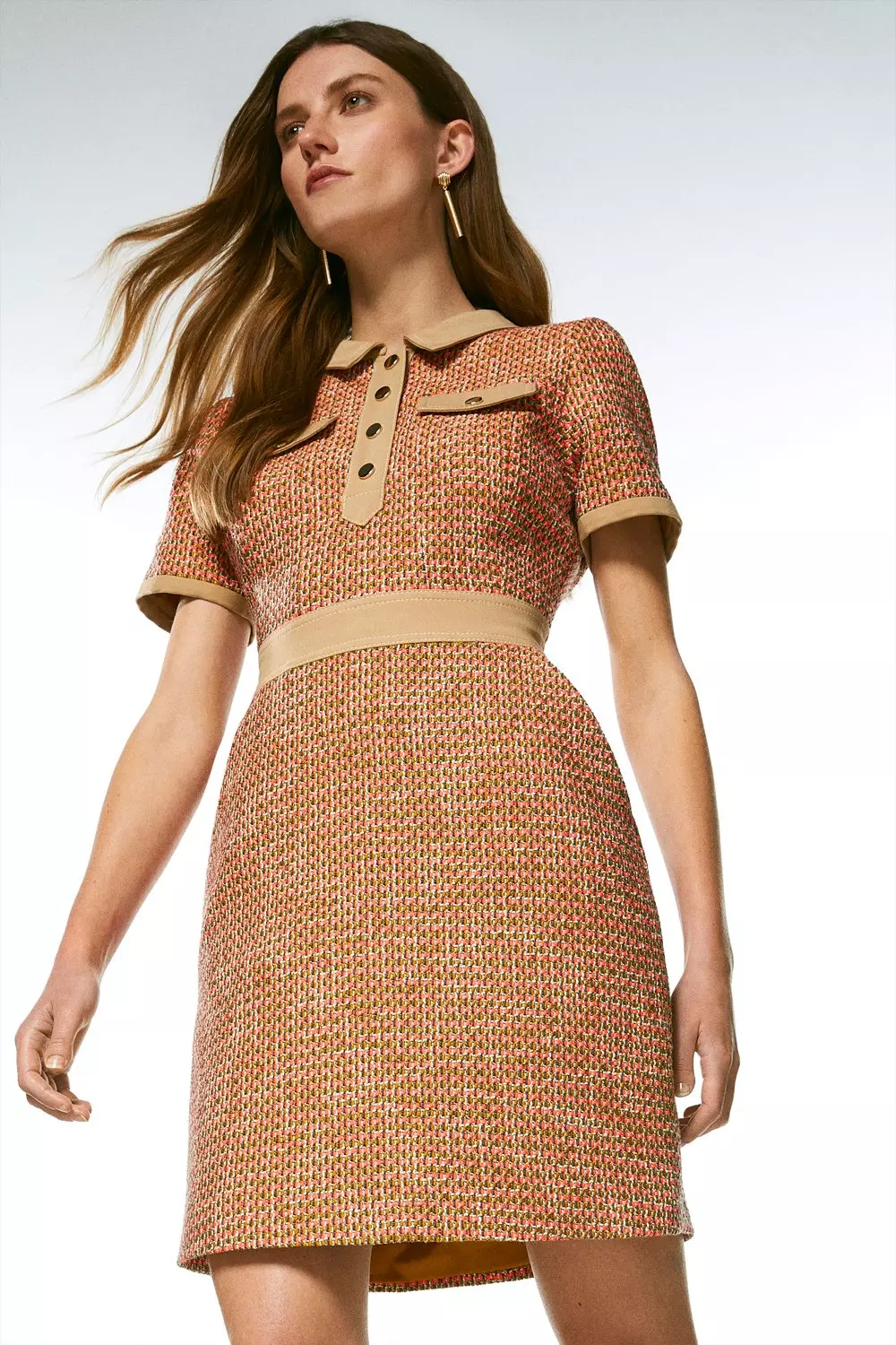 Tweed And Contrast Sleeved Collar Dress | Karen Millen