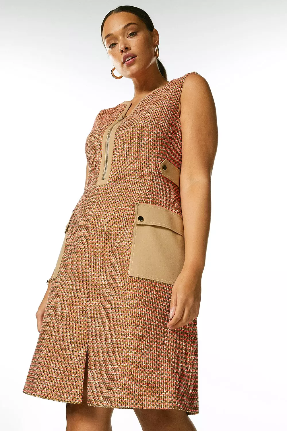 Plus Size Tweed And Contrast Pocket A Line Dress Karen Millen