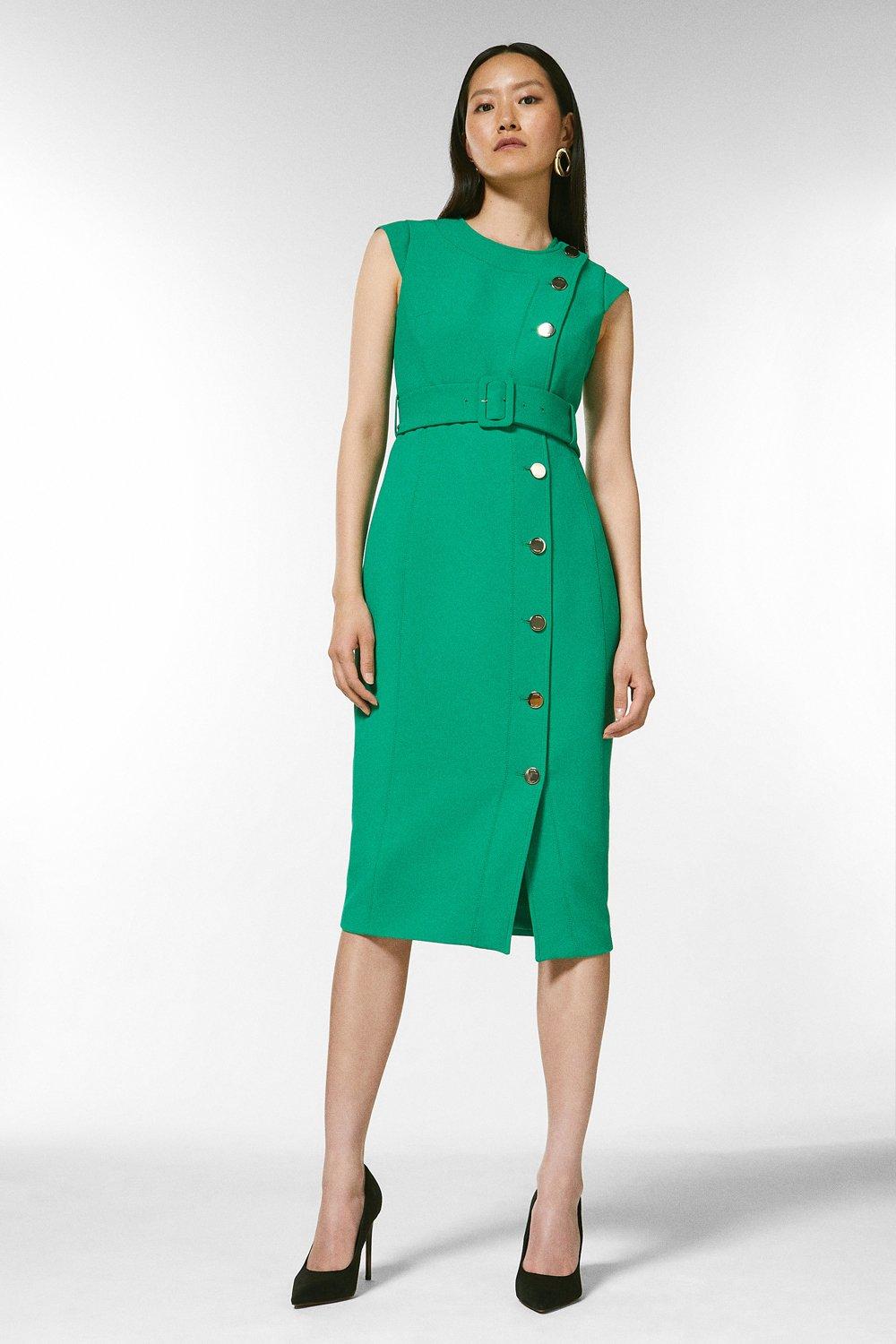 Compact Stretch Button Pencil Dress | Karen Millen