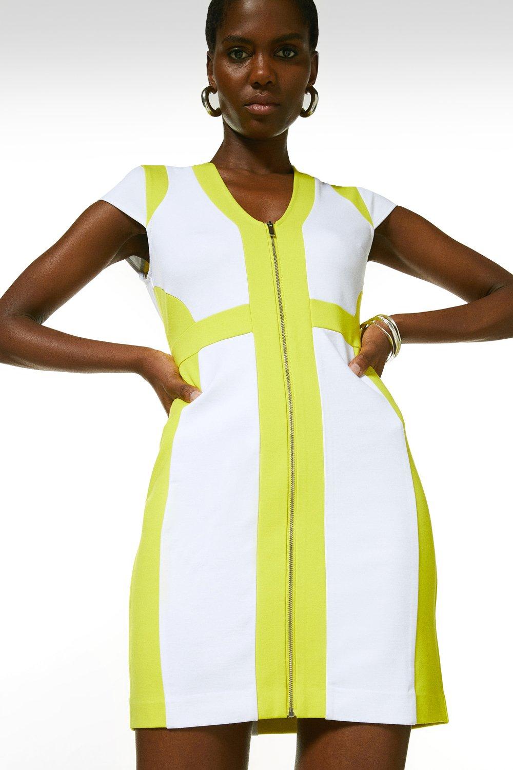 Mono Zip Front Color Block Ponte Dress | Karen Millen