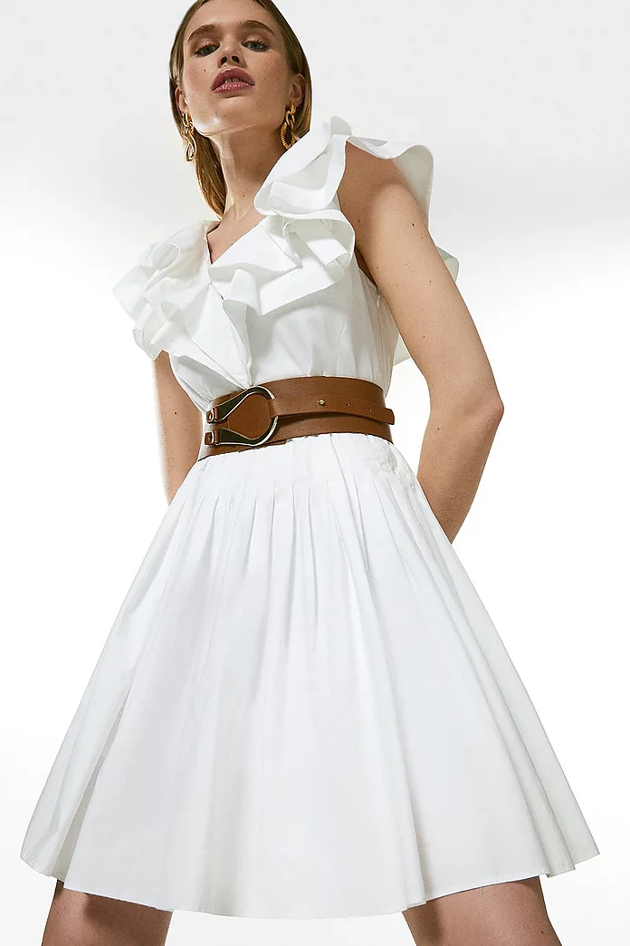 Organic Cotton Poplin Ruffle Shoulder Dress