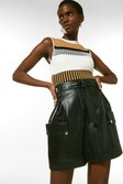 Black Leather Safari Pocket Mini Skirt