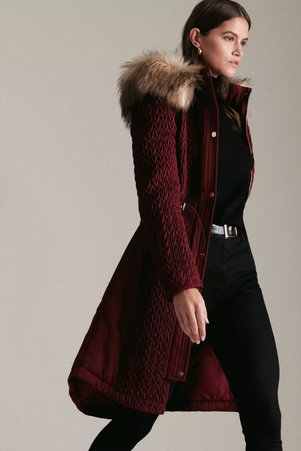 Signature Long Faux Trim Coat | Karen Millen