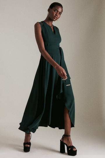 Soft Tailored Waterfall Maxi Dress forest