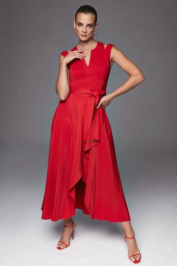 Red Soft Tailored Waterfall Maxi Dress