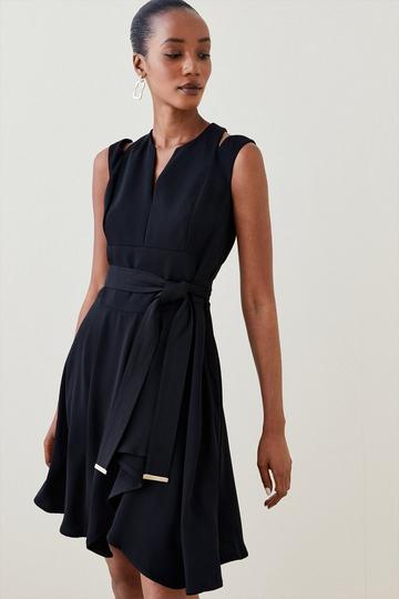 Black Soft Tailored Short Waterfall Mini Dress