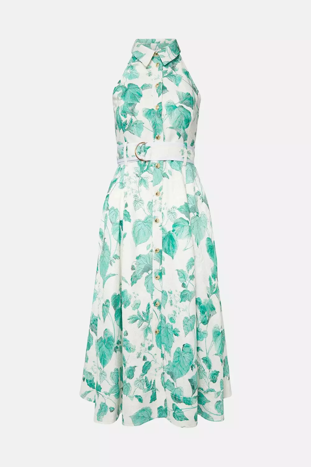 Ivy Leaf Print Sleeveless Woven Shirt Dress | Karen Millen