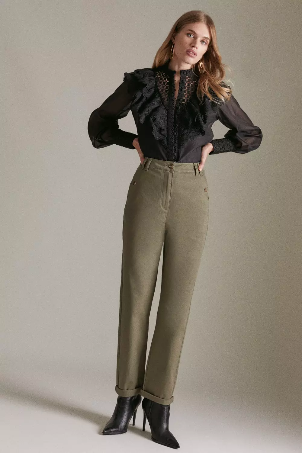 Cotton Twill Woven Classic Chino Pants | Karen Millen