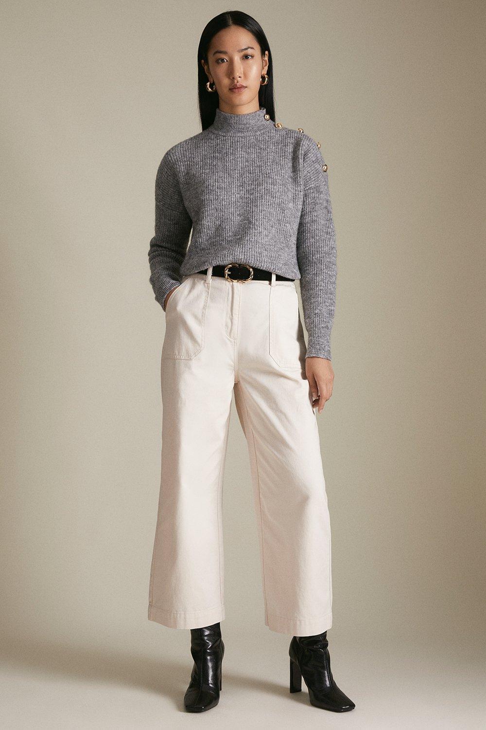 Twill Woven Wide Leg Cropped Pants | Karen Millen