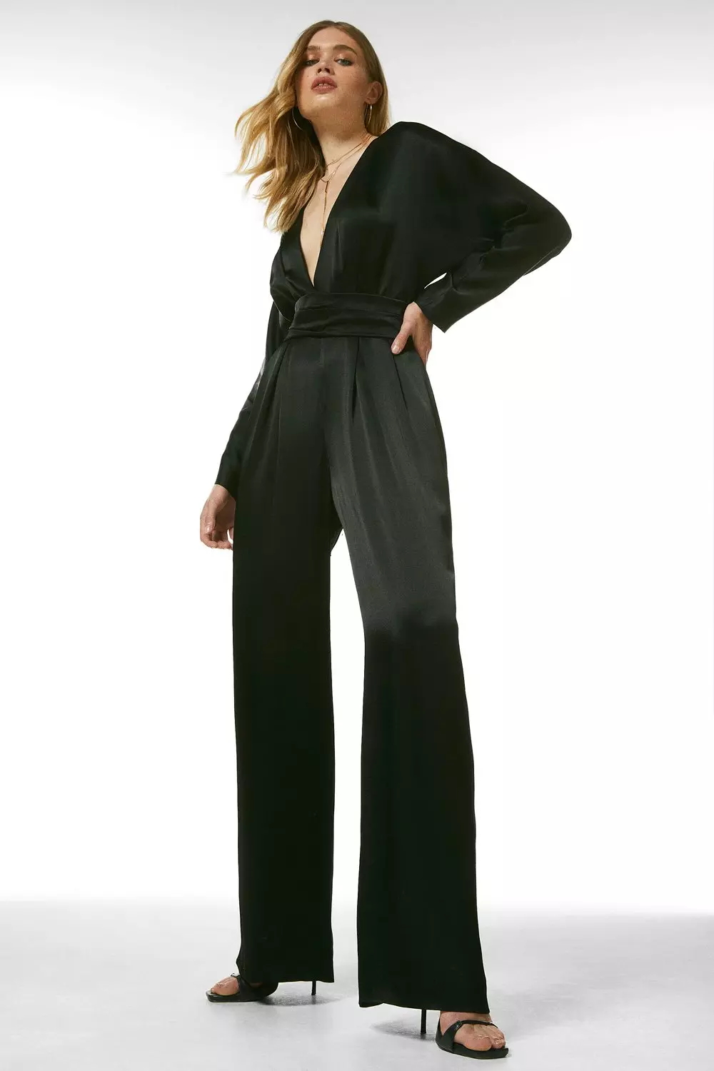 Viscose Satin Crepe Long Sleeve Jumpsuit | Karen Millen