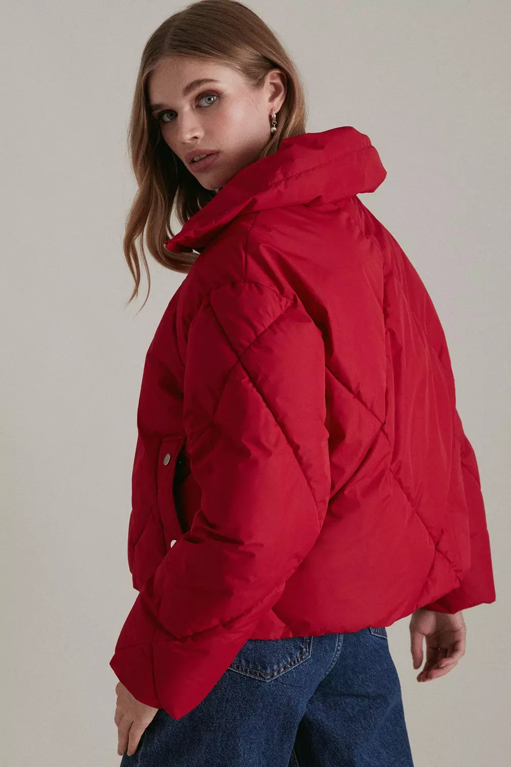 Funnel neck shop quilted jacket