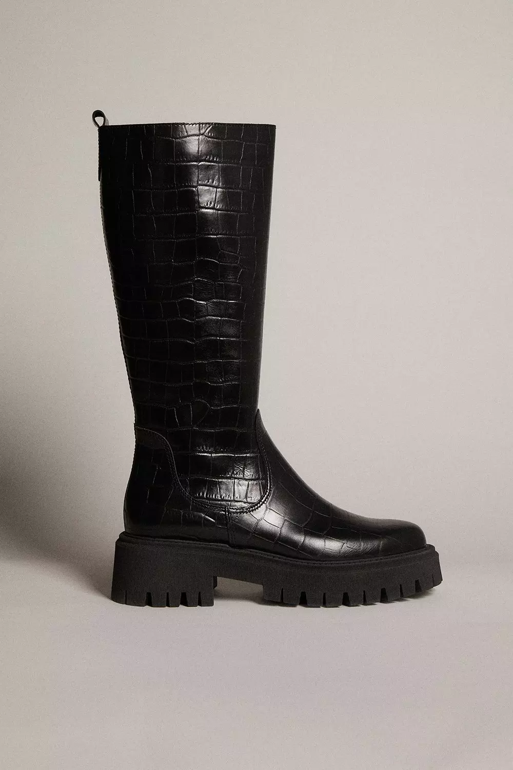 Knee High Croc Leather Flat Boot Karen Millen