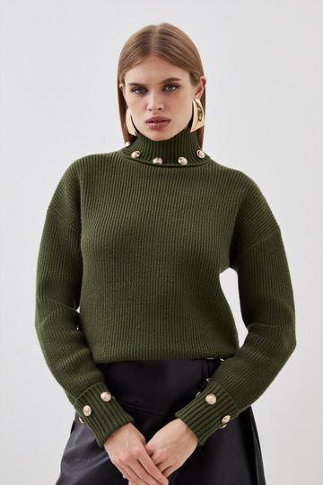 Chenille Roll Neck Knit Jumper olive