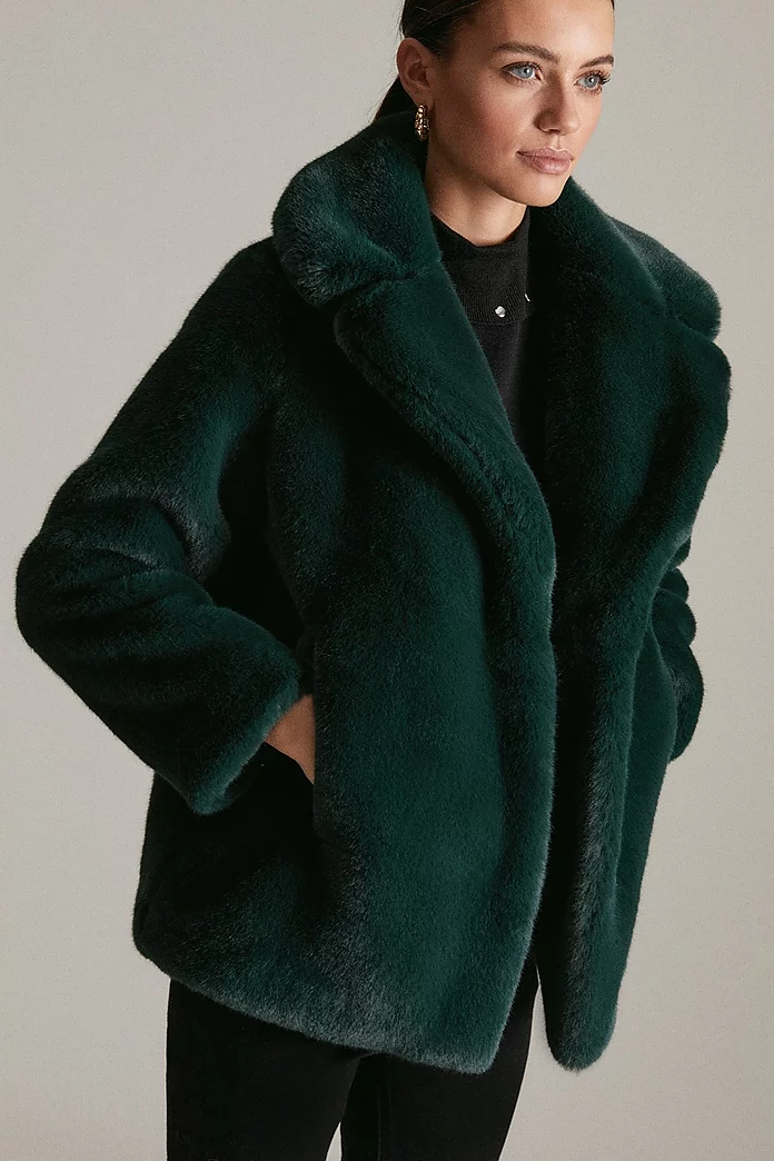 Petite Wide Collar Faux Fur Coat | Karen Millen