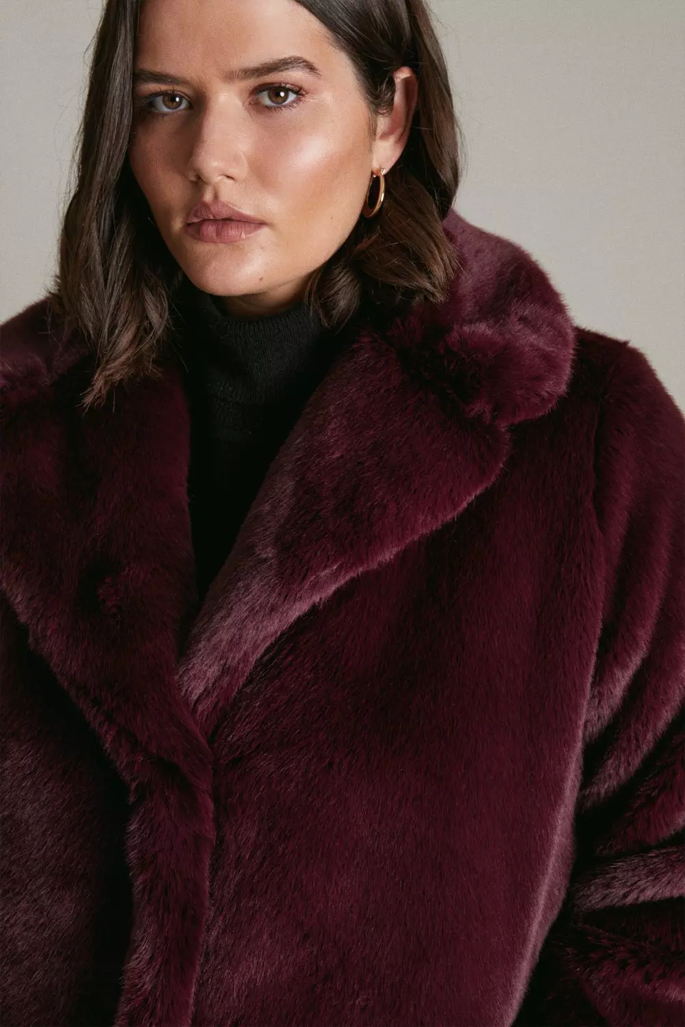 Plus Size Faux Wool Plain Berry Coat