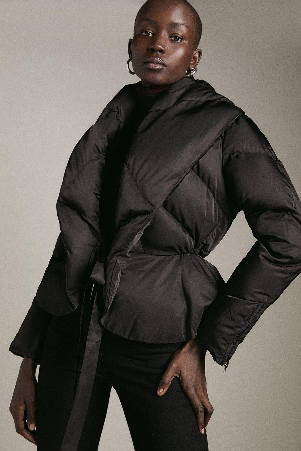 Karen millen black puffer coat sale