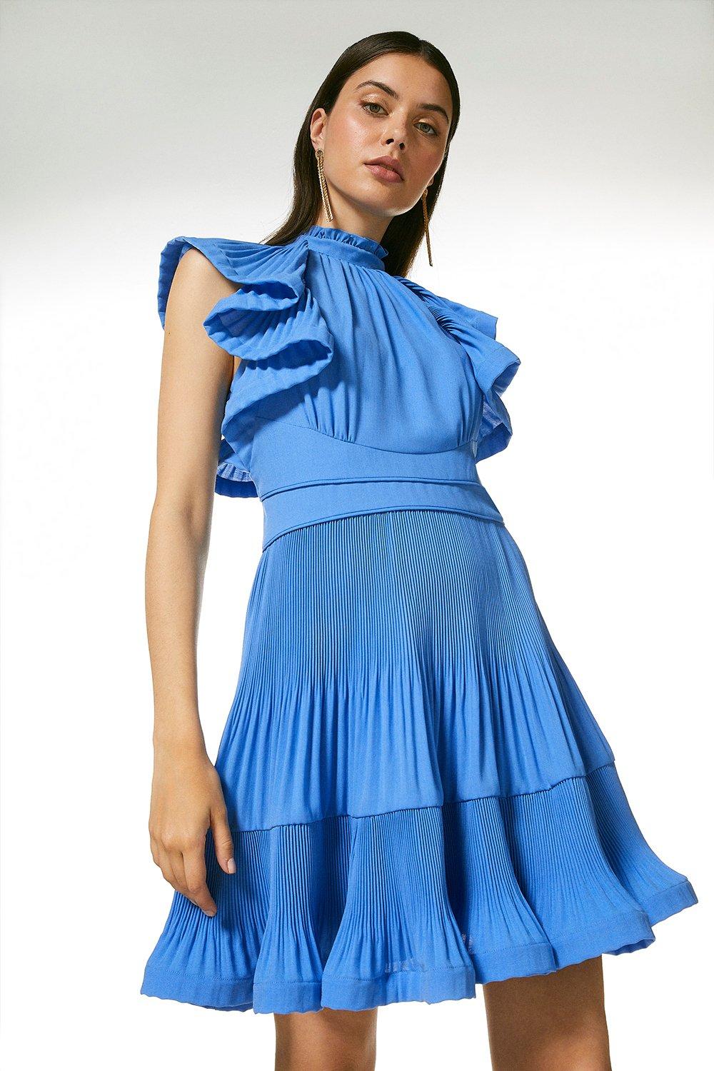 Drama Frill Structured Woven Mini Dress | Karen Millen