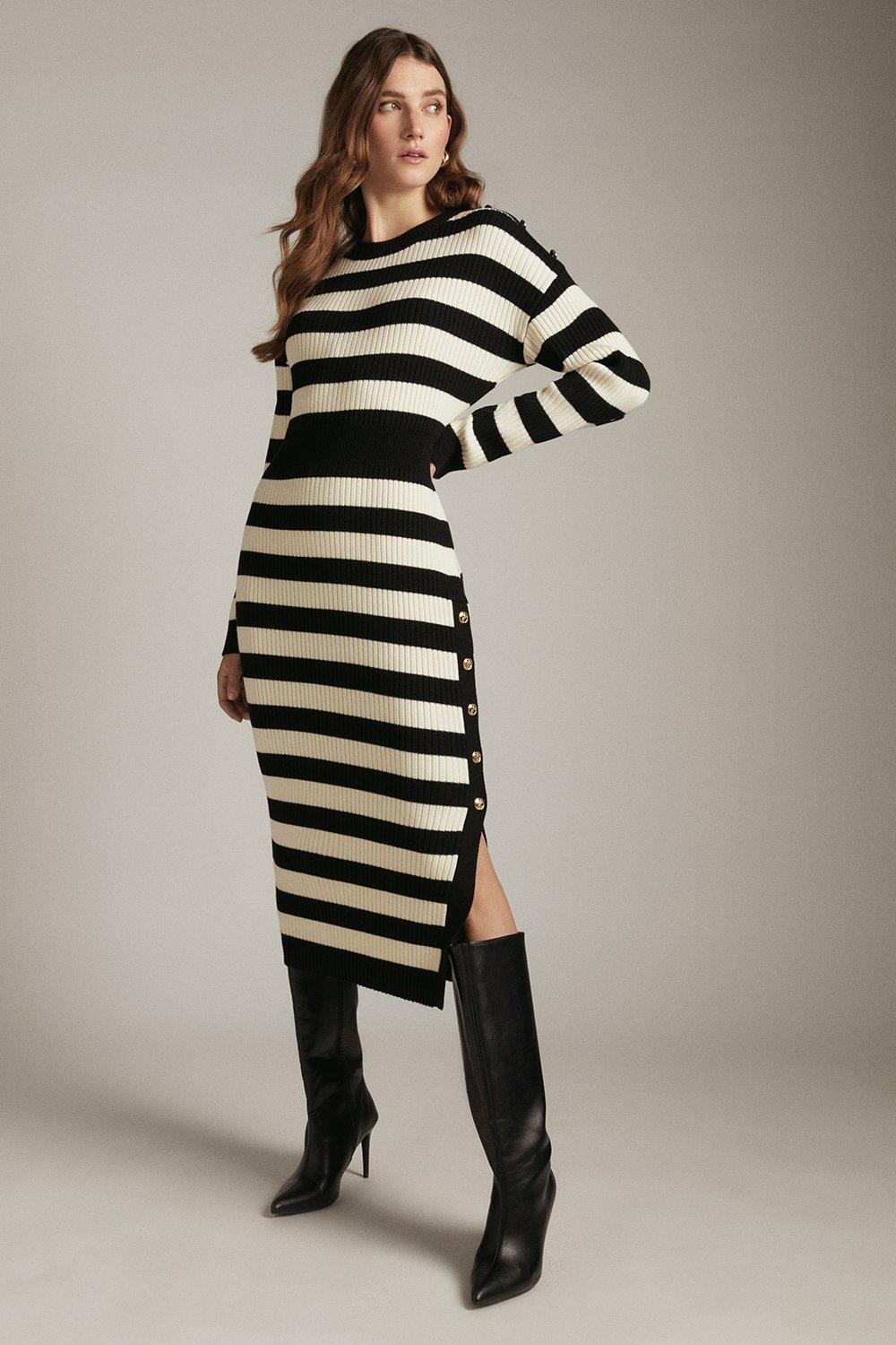 Wool Blend Striped Knitted Midi Dress Karen Millen