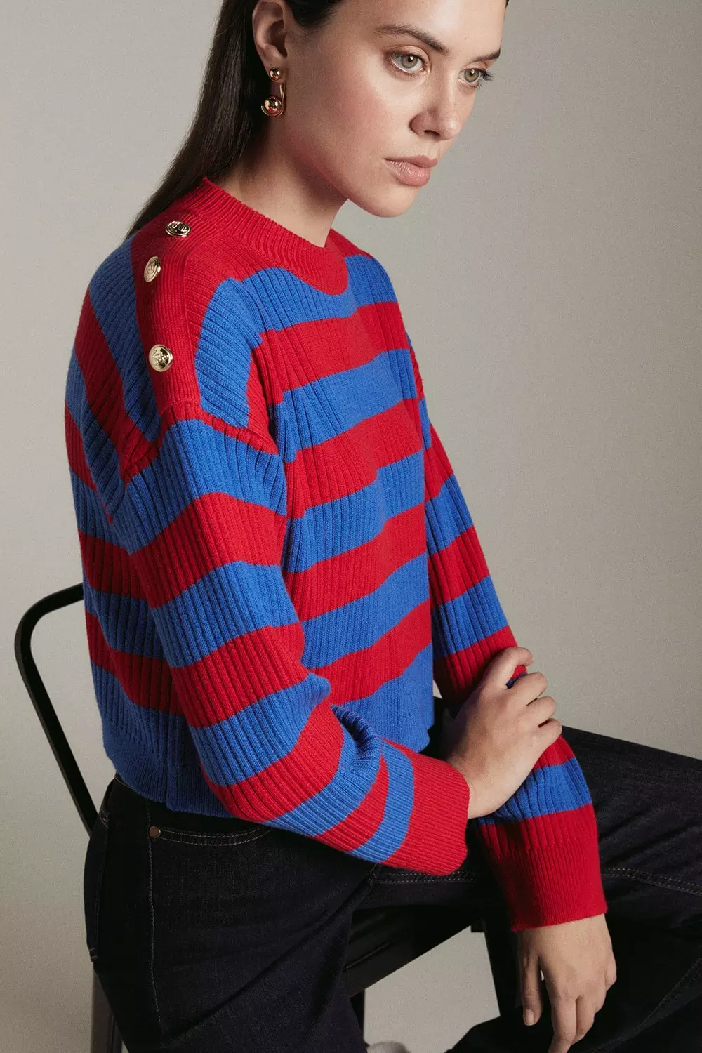 Red blue striped on sale sweater