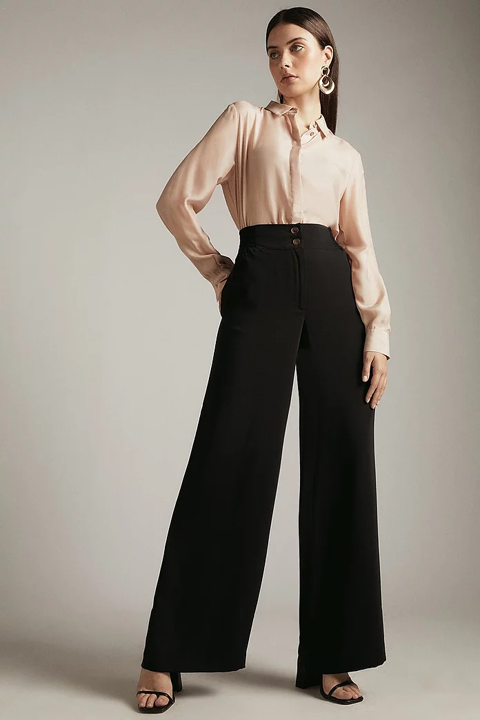 Essential Tailored Wide Leg Woven Pants | Karen Millen