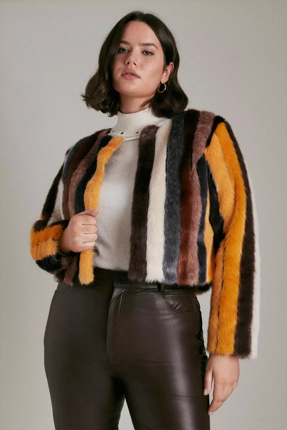 Faux fur shop striped jacket