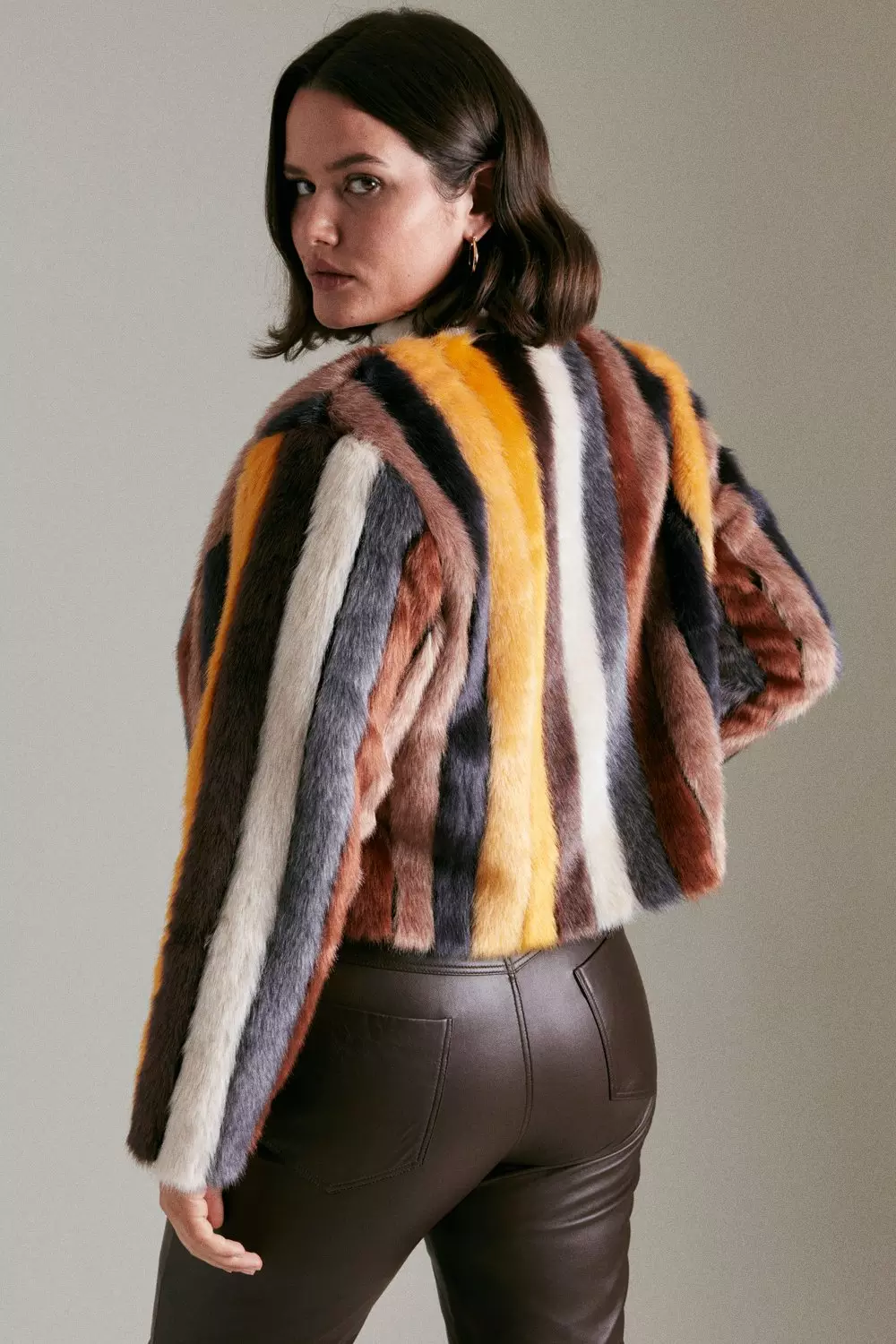 Anthropologie chevron faux fur on sale coat