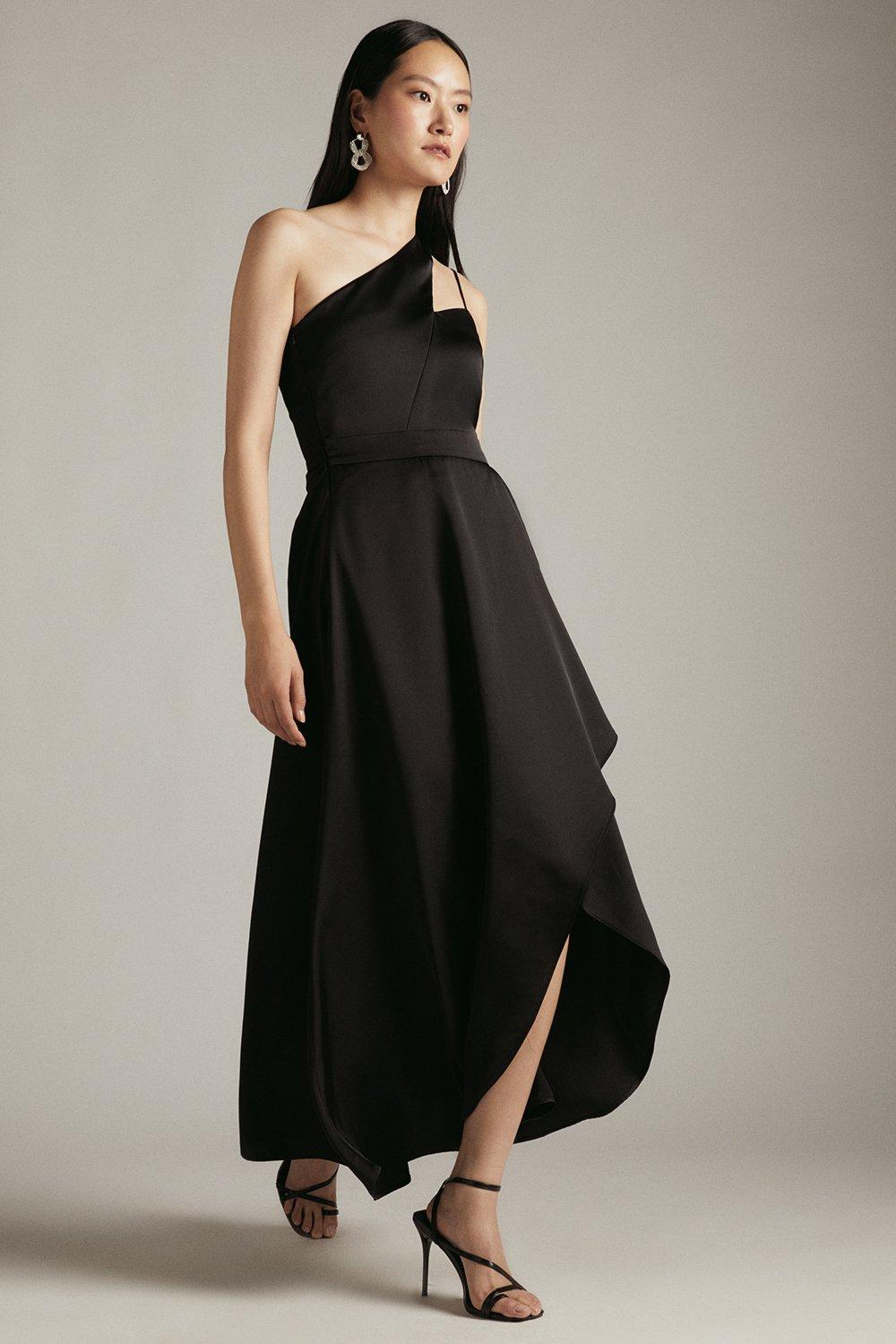 One shoulder best sale satin midi dress