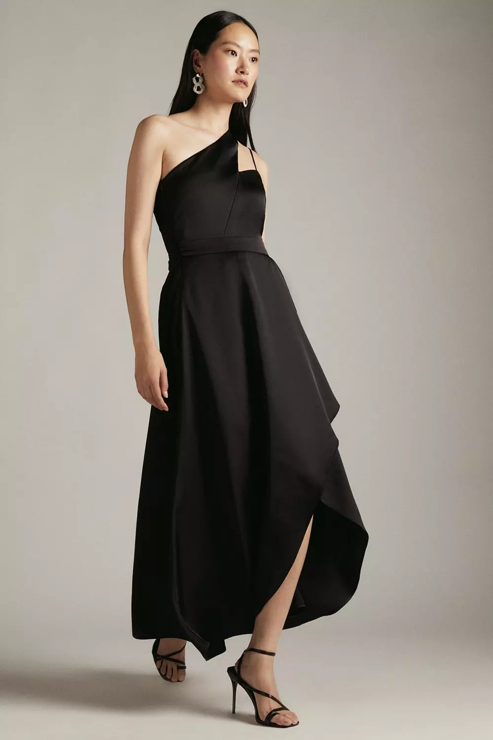 Black satin clearance one shoulder dress