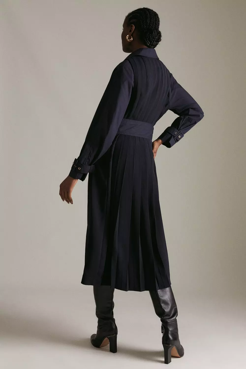 Prima Pleat Trench Coat, Black