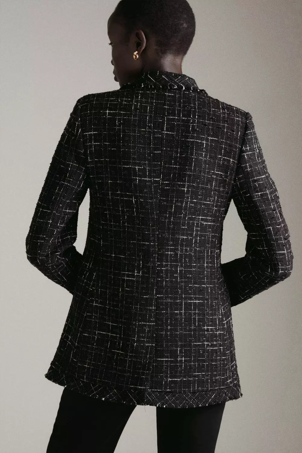 Plus Size Black Check Boucle Blazer