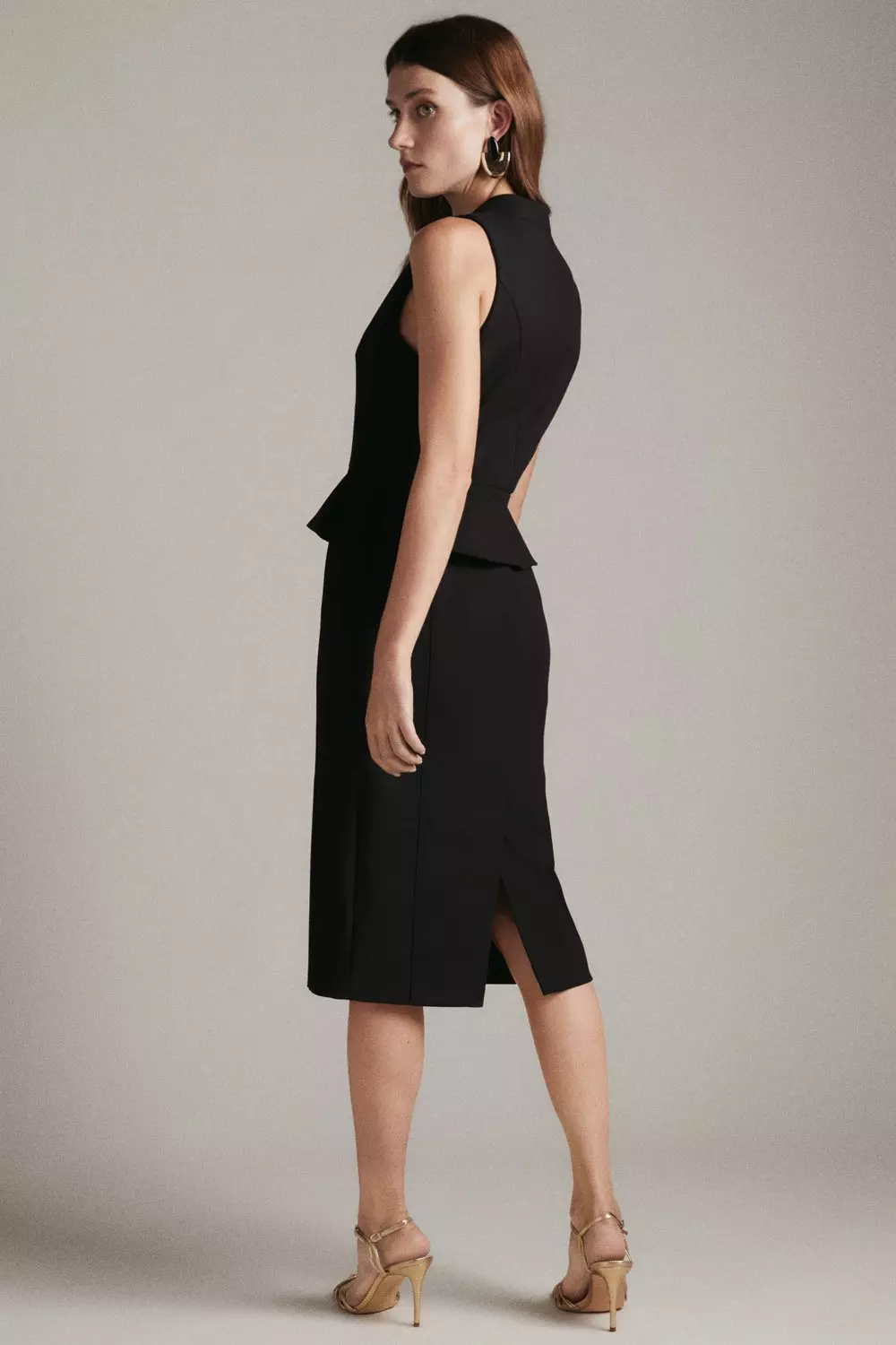 Compact Stretch Peplum Midi Dress | Karen Millen